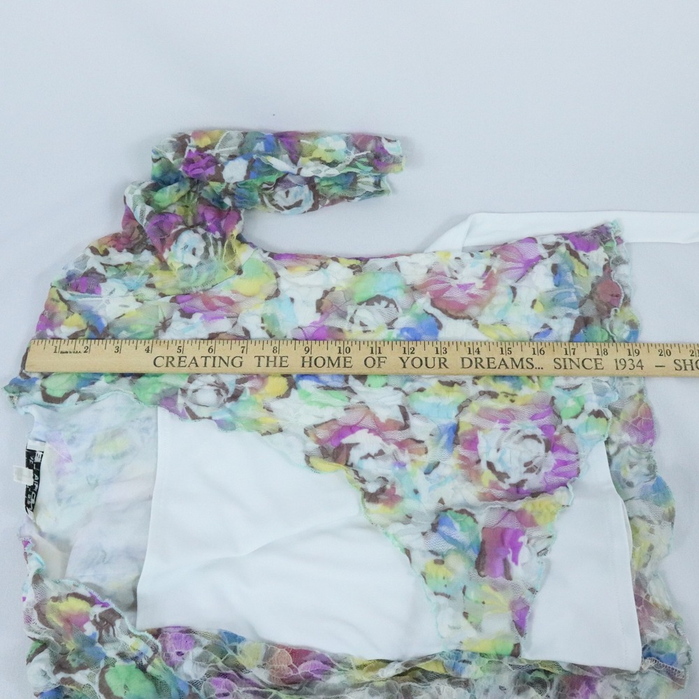 Y2K Andria Lieu Multicolor Pastel Watercolor Floral Lace Wrap Top Womens Sz XS - Picture 7 of 7